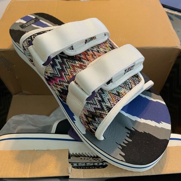 Missoni X Suicoke Collab Moto Slide Sandals White Zig Zag Pattern Slip-On 16 - Picture 11 of 14